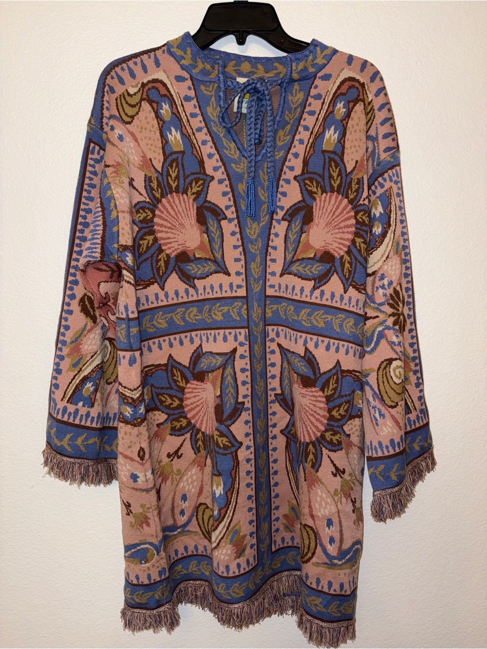 FARM Rio NWT Sea Garden Scarf Knit Mini Dress Pink Blue Fringe S